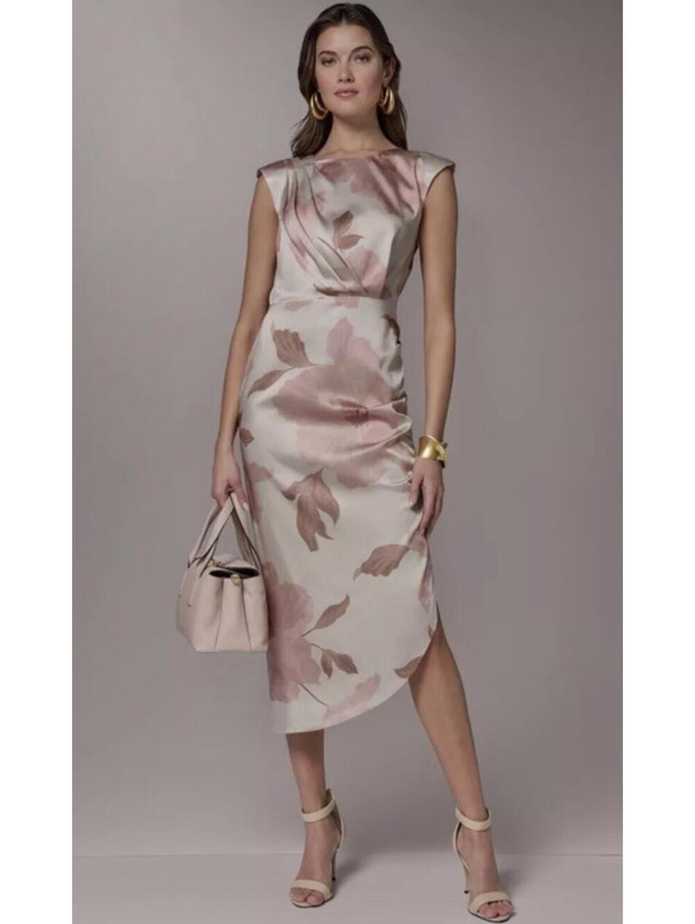 New Donna Karan New York Women's Crewneck Sheath Dress In Snow Petal Multi Sz 14